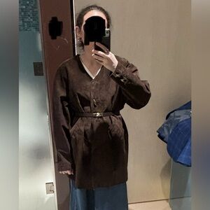 Danier vintage chocolate brown Suede Jacket with gold buttons v neck S M